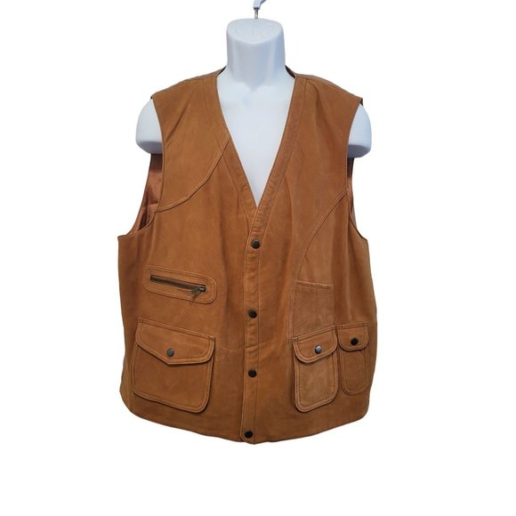 Orvis Leather Suede Outdoor Vest Tan Size Large - Picture 3 of 8
